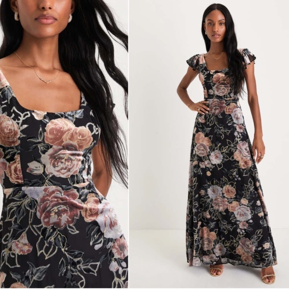 LULUS Sophisticated Romantic Sexy Elegant Burnout Floral Prom Wedding Maxi Dress
